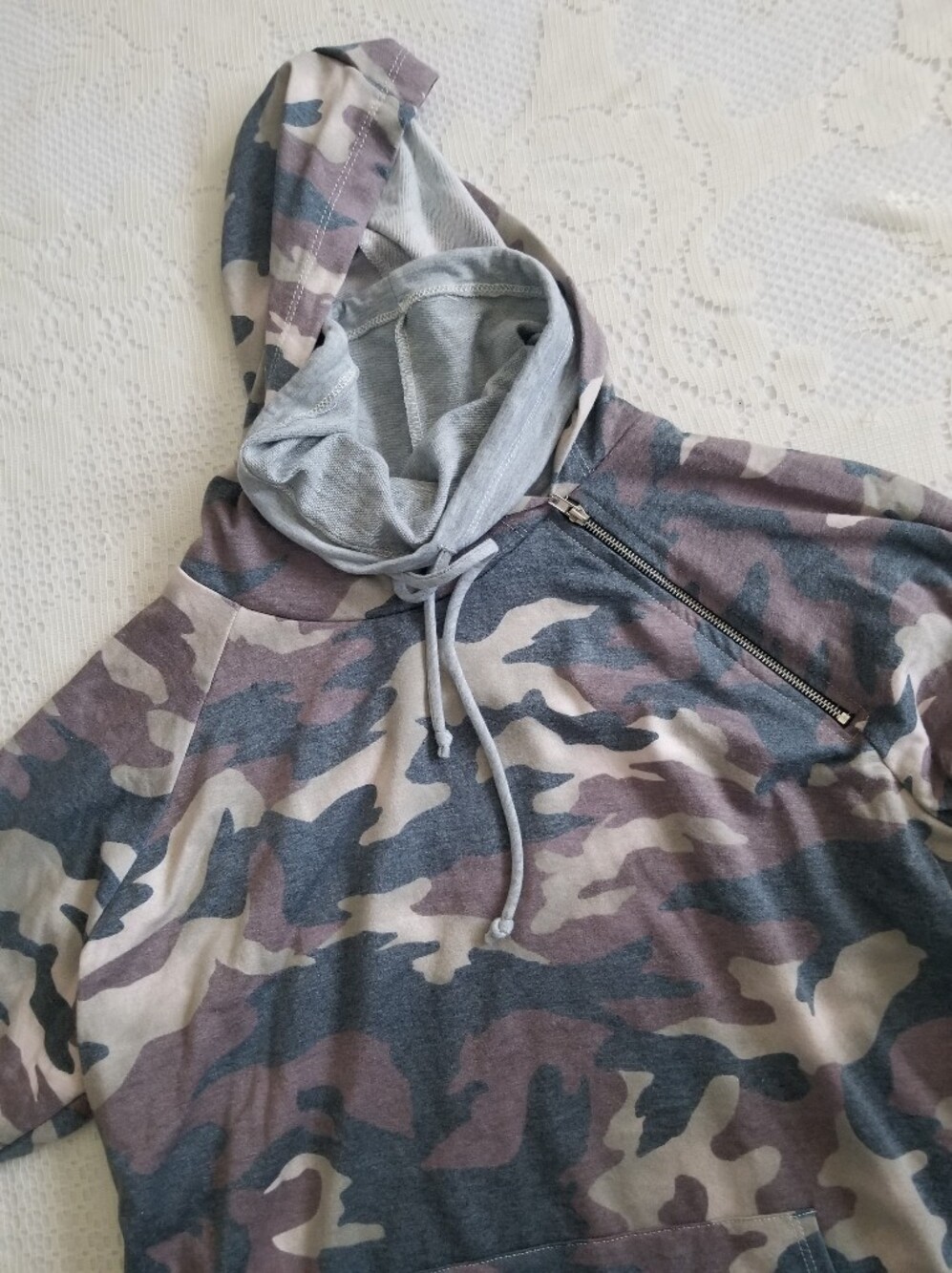 Haptics Camo Hoodie Faux Cowl Neck with Hood Large